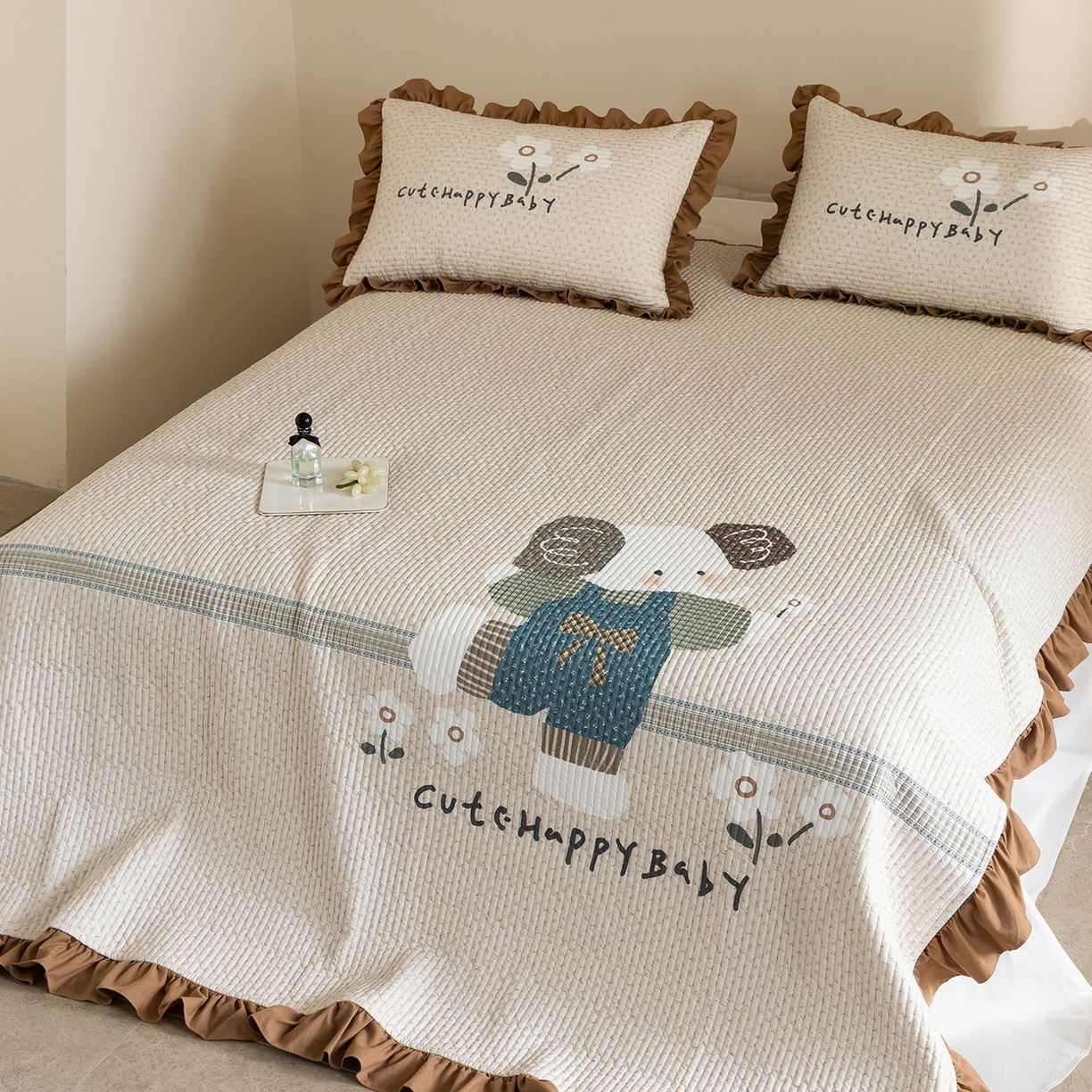 91家纺网 家纺一手货源 找家纺 立奥被业 2026新品古法水洗棉夏被仿棉大版床盖防棉大版夏被 小象咖