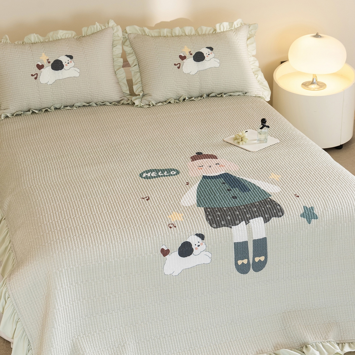 91家纺网 家纺一手货源 找家纺 立奥被业 2026新品古法水洗棉夏被仿棉大版床盖防棉大版夏被 童梦绿