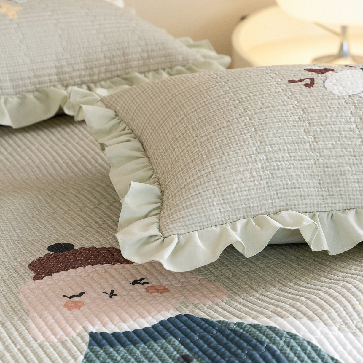 91家纺网 家纺一手货源 找家纺 立奥被业 2026新品古法水洗棉夏被仿棉大版床盖防棉大版夏被 童梦绿