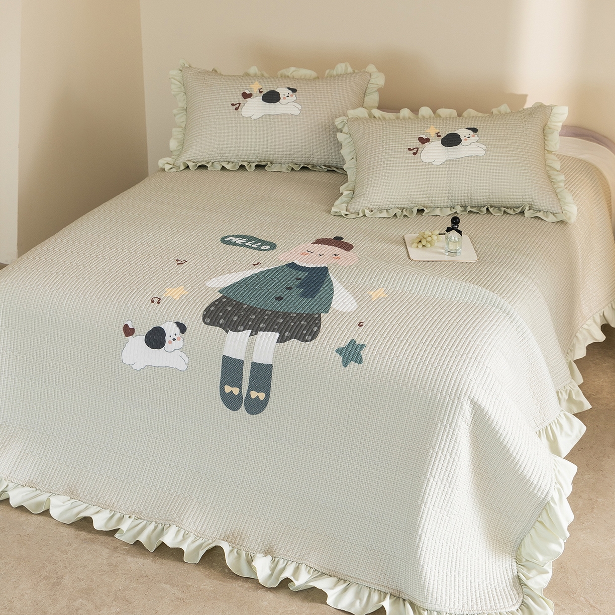 91家纺网 家纺一手货源 找家纺 立奥被业 2026新品古法水洗棉夏被仿棉大版床盖防棉大版夏被 童梦绿