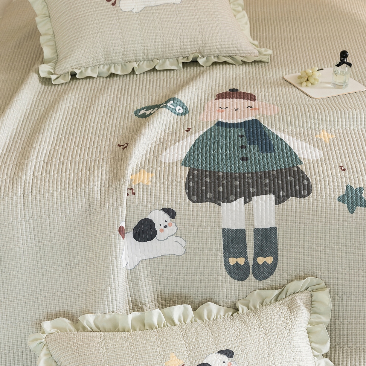 91家纺网 家纺一手货源 找家纺 立奥被业 2026新品古法水洗棉夏被仿棉大版床盖防棉大版夏被 童梦绿