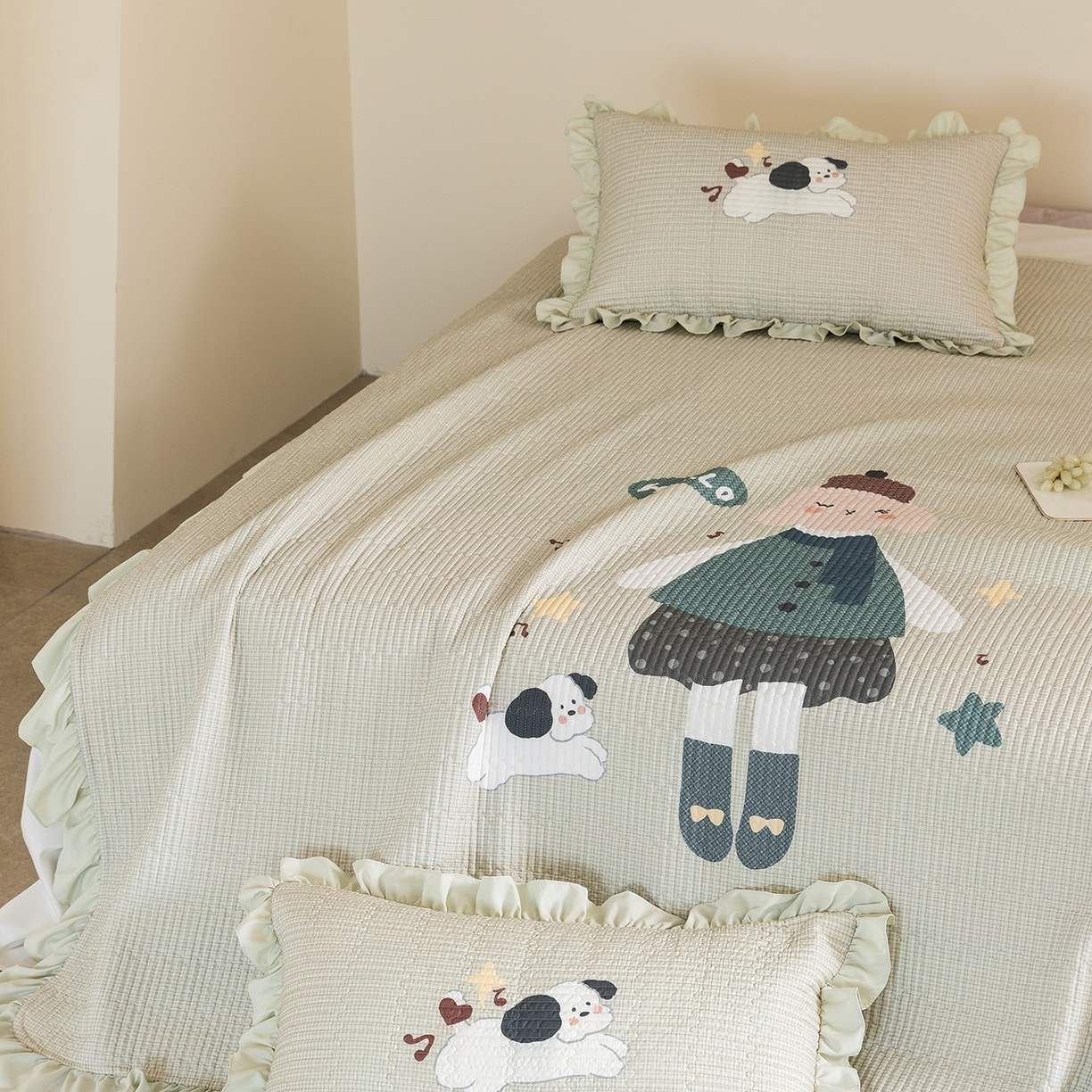 91家纺网 家纺一手货源 找家纺 立奥被业 2026新品古法水洗棉夏被仿棉大版床盖防棉大版夏被 童梦绿