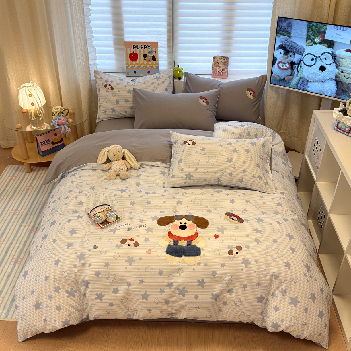 91家纺网 家纺一手货源 找家纺 （总）懒猫家纺 2026新款A类高精密40支13374全棉纯棉喷气印花贴布绣四件套  【带礼盒】