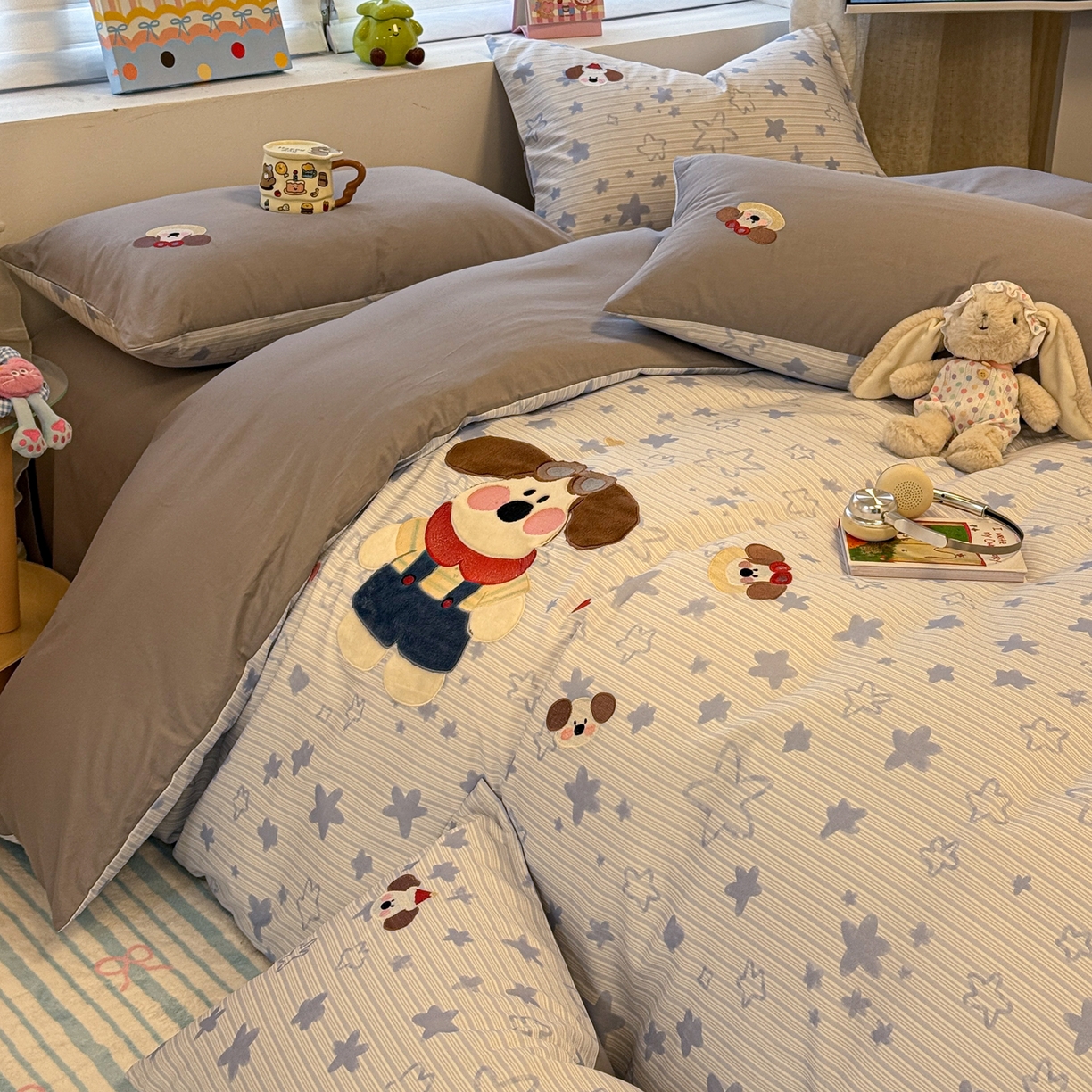 91家纺网 家纺一手货源 找家纺 懒猫家纺 2026新款A类高精密40支13374全棉纯棉喷气印花贴布绣四件套  【带礼盒】 飞行梦想家