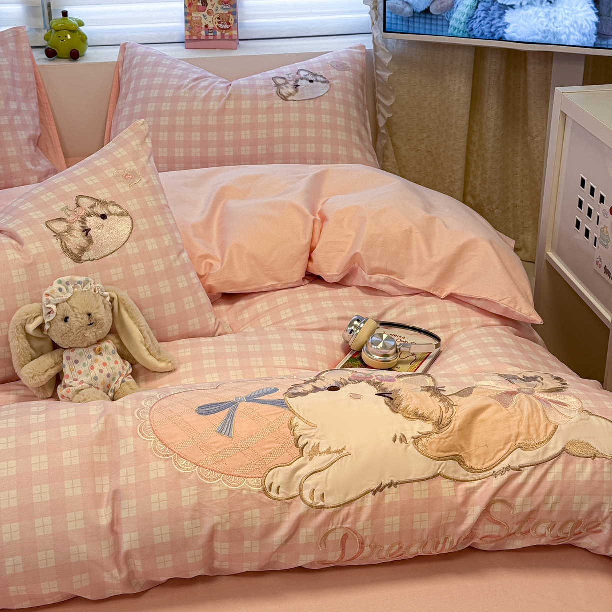 懒猫家纺 2026新款A类高精密40支13374全棉纯棉喷气印花贴布绣四件套  【带礼盒】 甜心喵酱