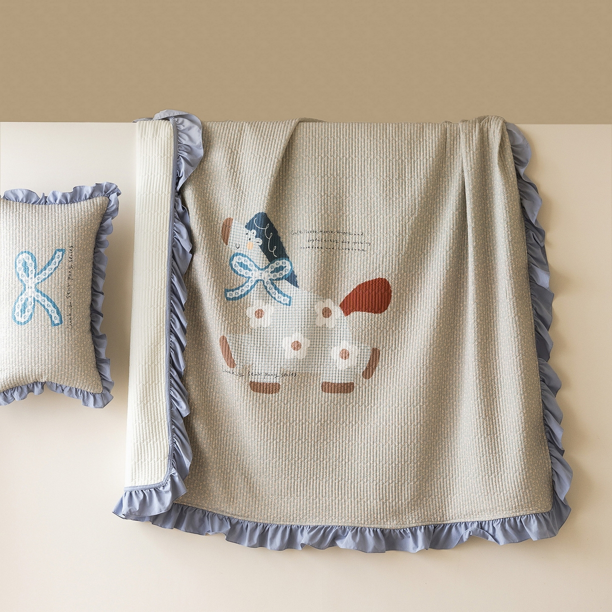 立奥被业 2026新品古法水洗棉夏被仿棉大版床盖防棉大版夏被 小马蓝