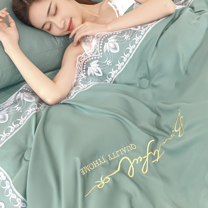 91家纺网 家纺一手货源 找家纺 益多眠 2026新款水洗天丝蕾丝花边夏被夏凉被空调被-公主 公主-琉璃绿