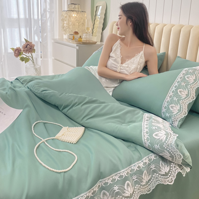 91家纺网 家纺一手货源 找家纺 益多眠 2026新款水洗天丝蕾丝花边夏被夏凉被空调被-公主 公主-琉璃绿