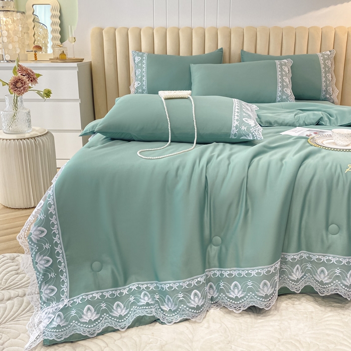 91家纺网 家纺一手货源 找家纺 益多眠 2026新款水洗天丝蕾丝花边夏被夏凉被空调被-公主 公主-琉璃绿