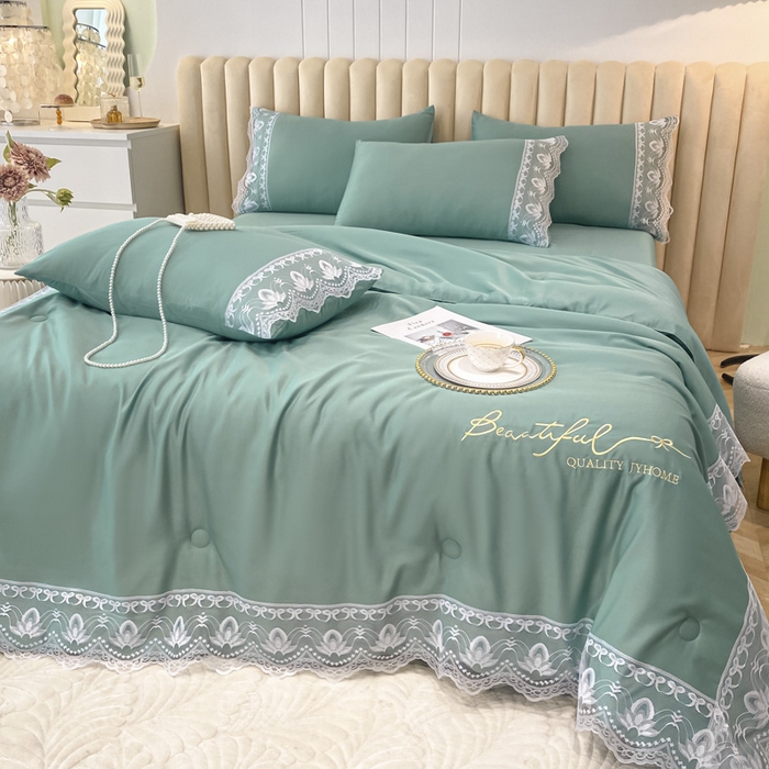 91家纺网 家纺一手货源 找家纺 益多眠 2026新款水洗天丝蕾丝花边夏被夏凉被空调被-公主 公主-琉璃绿