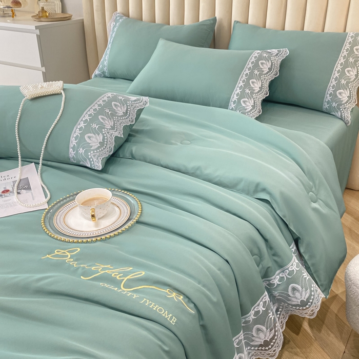 91家纺网 家纺一手货源 找家纺 益多眠 2026新款水洗天丝蕾丝花边夏被夏凉被空调被-公主 公主-琉璃绿