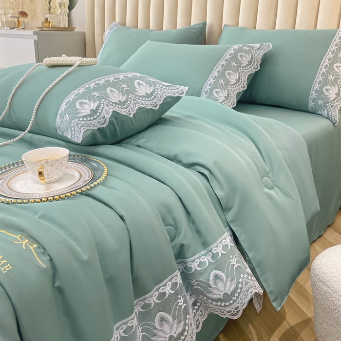 91家纺网 家纺一手货源 找家纺 益多眠 2026新款水洗天丝蕾丝花边夏被夏凉被空调被-公主 公主-琉璃绿