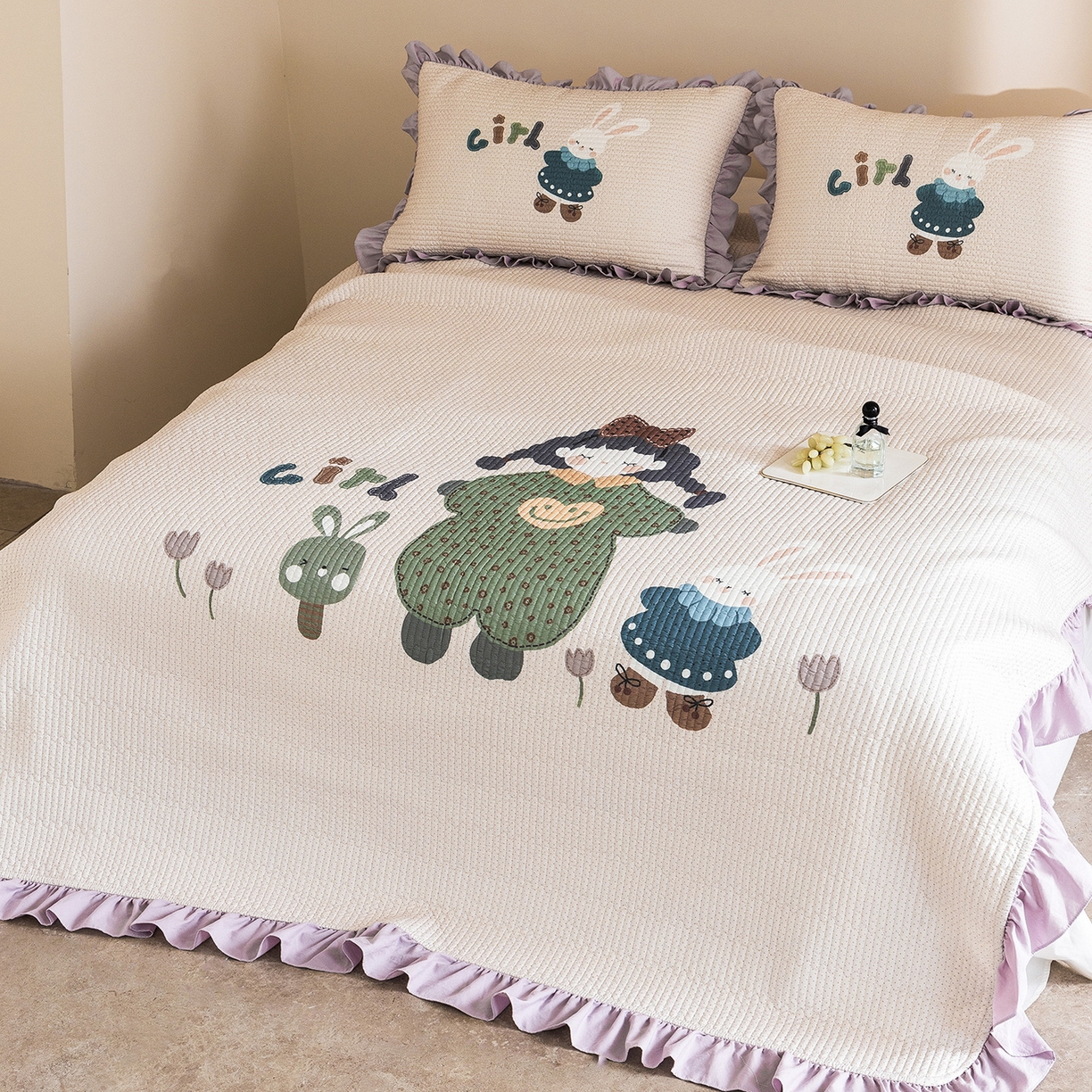 91家纺网 家纺一手货源 找家纺 立奥被业 2026新品古法水洗棉夏被仿棉大版床盖防棉大版夏被 快乐童年紫