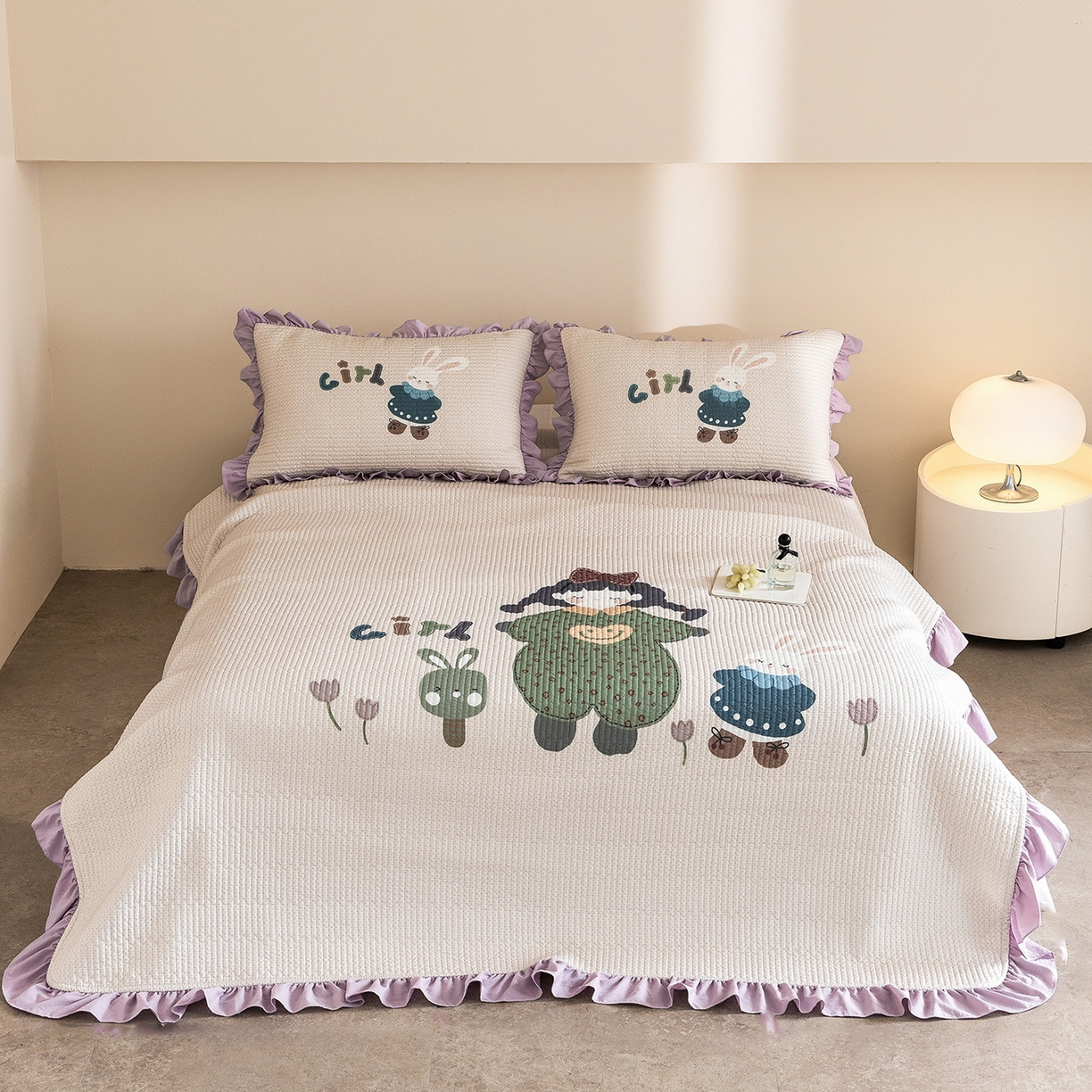 91家纺网 家纺一手货源 找家纺 立奥被业 2026新品古法水洗棉夏被仿棉大版床盖防棉大版夏被 快乐童年紫