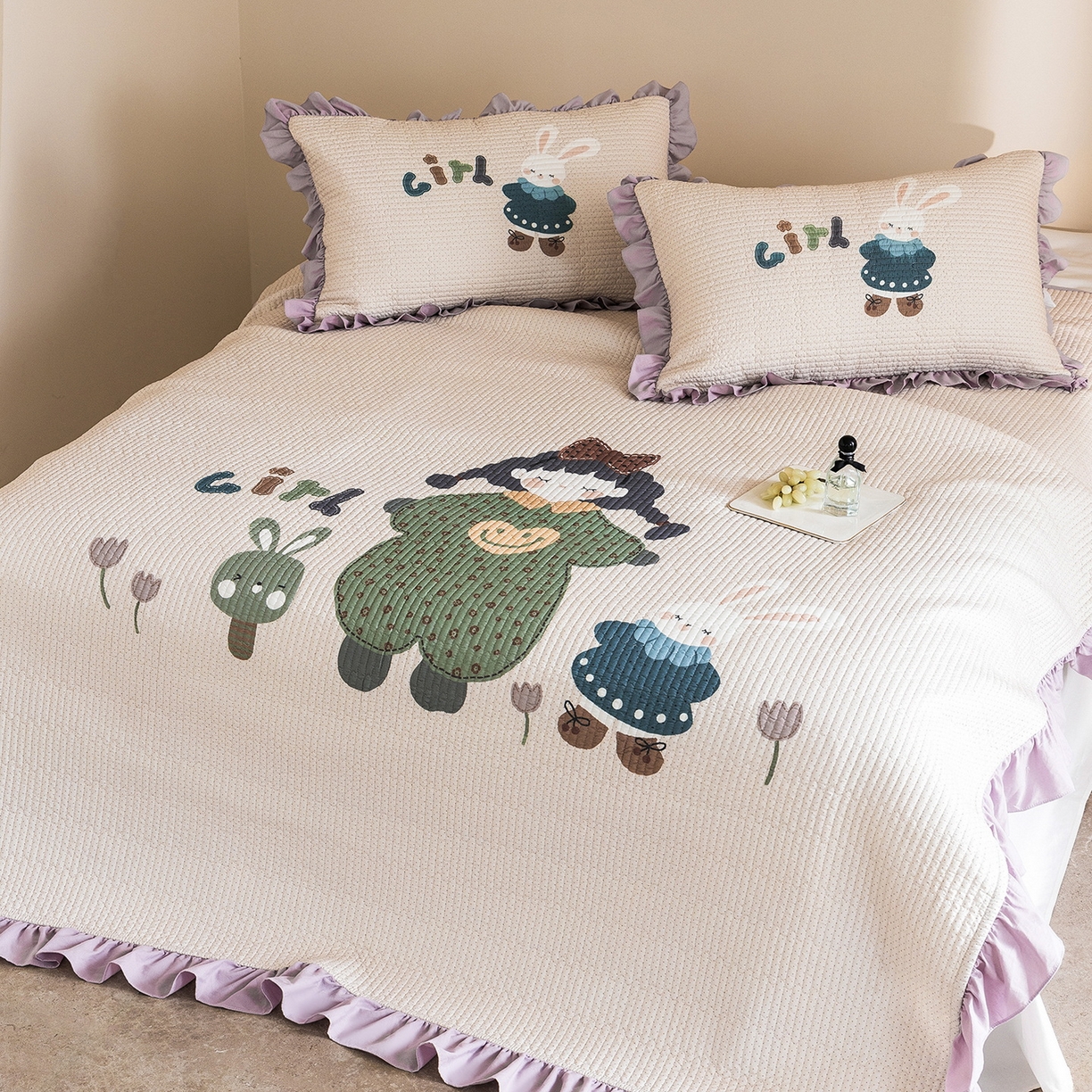 91家纺网 家纺一手货源 找家纺 立奥被业 2026新品古法水洗棉夏被仿棉大版床盖防棉大版夏被 快乐童年紫