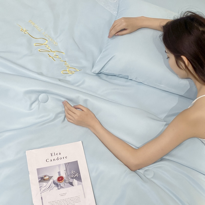 91家纺网 家纺一手货源 找家纺 益多眠 2026新款水洗天丝蕾丝花边夏被夏凉被空调被-公主 公主-天空蓝