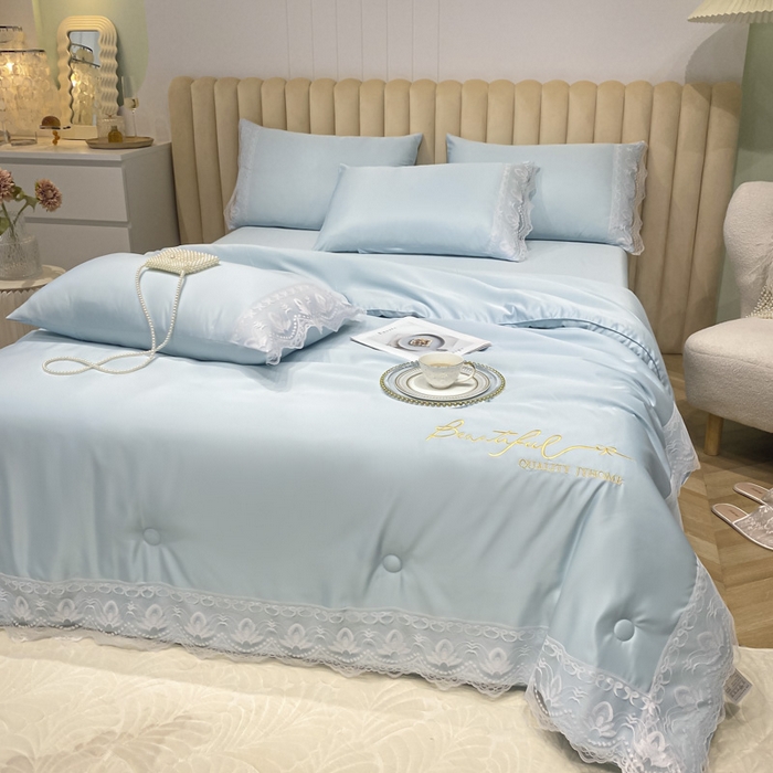 91家纺网 家纺一手货源 找家纺 益多眠 2026新款水洗天丝蕾丝花边夏被夏凉被空调被-公主 公主-天空蓝