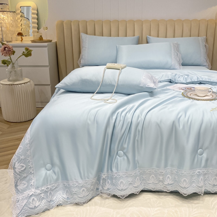 91家纺网 家纺一手货源 找家纺 益多眠 2026新款水洗天丝蕾丝花边夏被夏凉被空调被-公主 公主-天空蓝