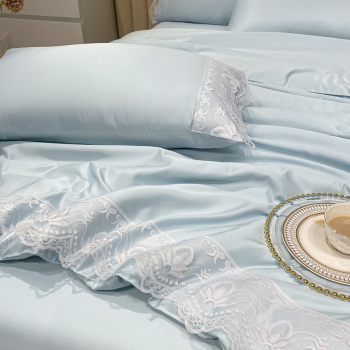 91家纺网 家纺一手货源 找家纺 益多眠 2026新款水洗天丝蕾丝花边夏被夏凉被空调被-公主 公主-天空蓝