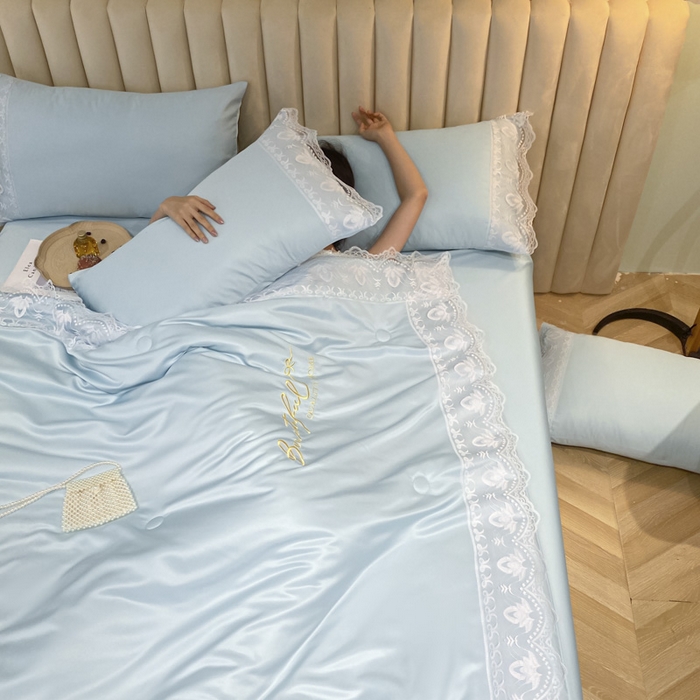 91家纺网 家纺一手货源 找家纺 益多眠 2026新款水洗天丝蕾丝花边夏被夏凉被空调被-公主 公主-天空蓝