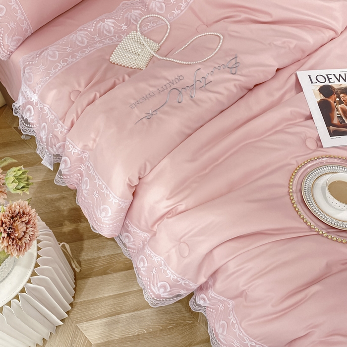91家纺网 家纺一手货源 找家纺 益多眠 2026新款水洗天丝蕾丝花边夏被夏凉被空调被-公主 公主-樱花粉