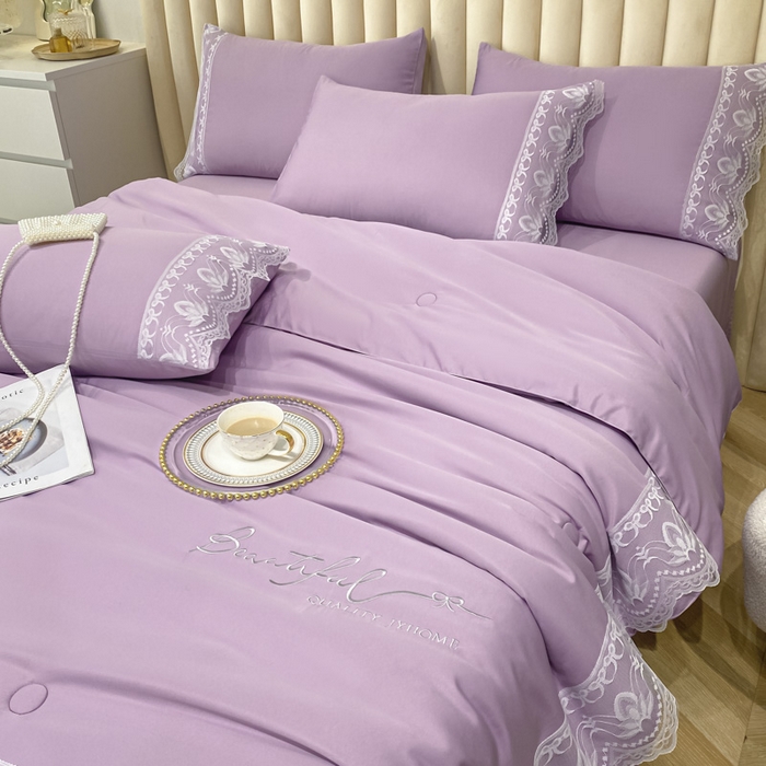 91家纺网 家纺一手货源 找家纺 益多眠 2026新款水洗天丝蕾丝花边夏被夏凉被空调被-公主 公主-优雅紫