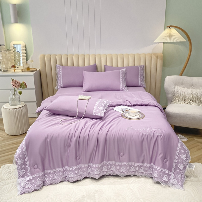 91家纺网 家纺一手货源 找家纺 益多眠 2026新款水洗天丝蕾丝花边夏被夏凉被空调被-公主 公主-优雅紫