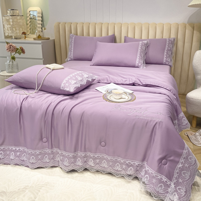 91家纺网 家纺一手货源 找家纺 益多眠 2026新款水洗天丝蕾丝花边夏被夏凉被空调被-公主 公主-优雅紫