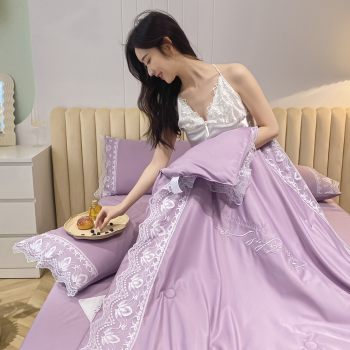 91家纺网 家纺一手货源 找家纺 益多眠 2026新款水洗天丝蕾丝花边夏被夏凉被空调被-公主 公主-优雅紫