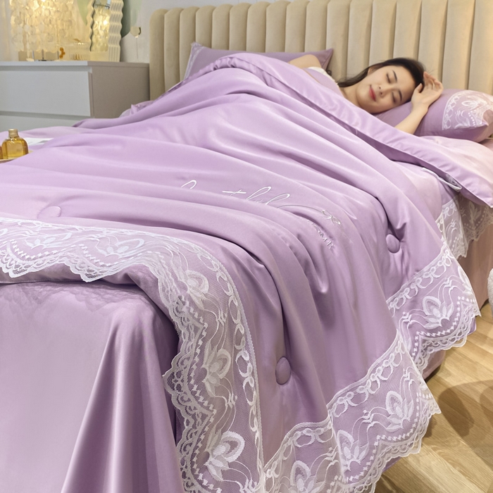 91家纺网 家纺一手货源 找家纺 益多眠 2026新款水洗天丝蕾丝花边夏被夏凉被空调被-公主 公主-优雅紫