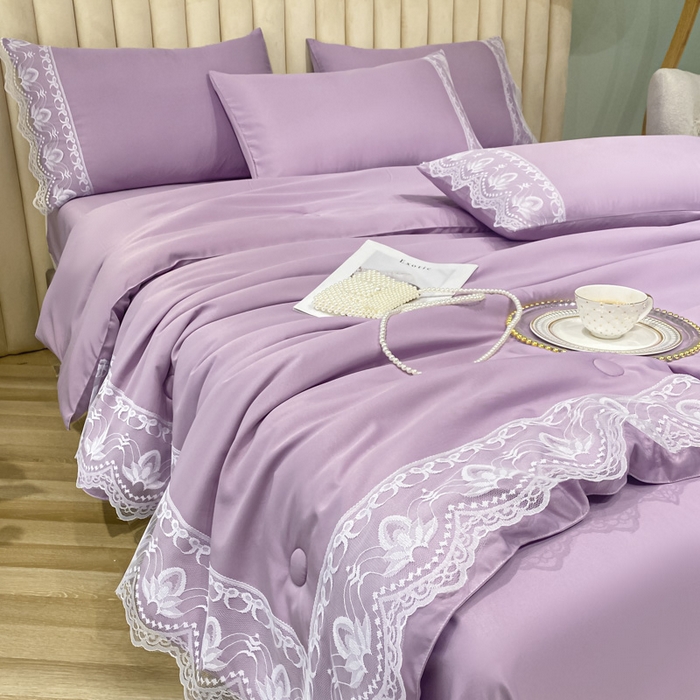91家纺网 家纺一手货源 找家纺 益多眠 2026新款水洗天丝蕾丝花边夏被夏凉被空调被-公主 公主-优雅紫