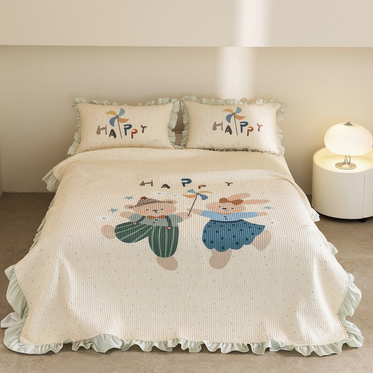 91家纺网 家纺一手货源 找家纺 立奥被业 2026新品古法水洗棉夏被仿棉大版床盖防棉大版夏被 派对绿