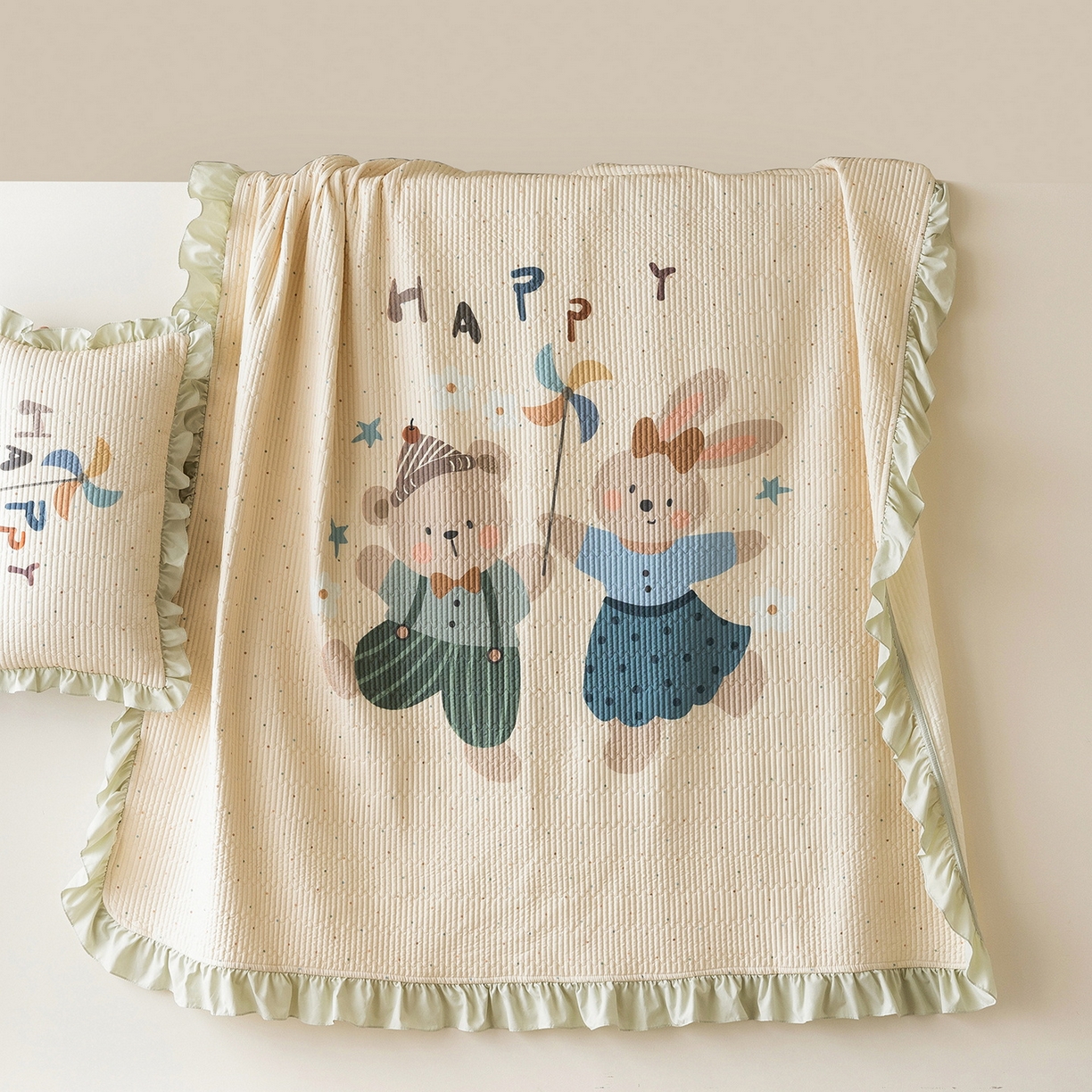 立奥被业 2026新品古法水洗棉夏被仿棉大版床盖防棉大版夏被 派对绿