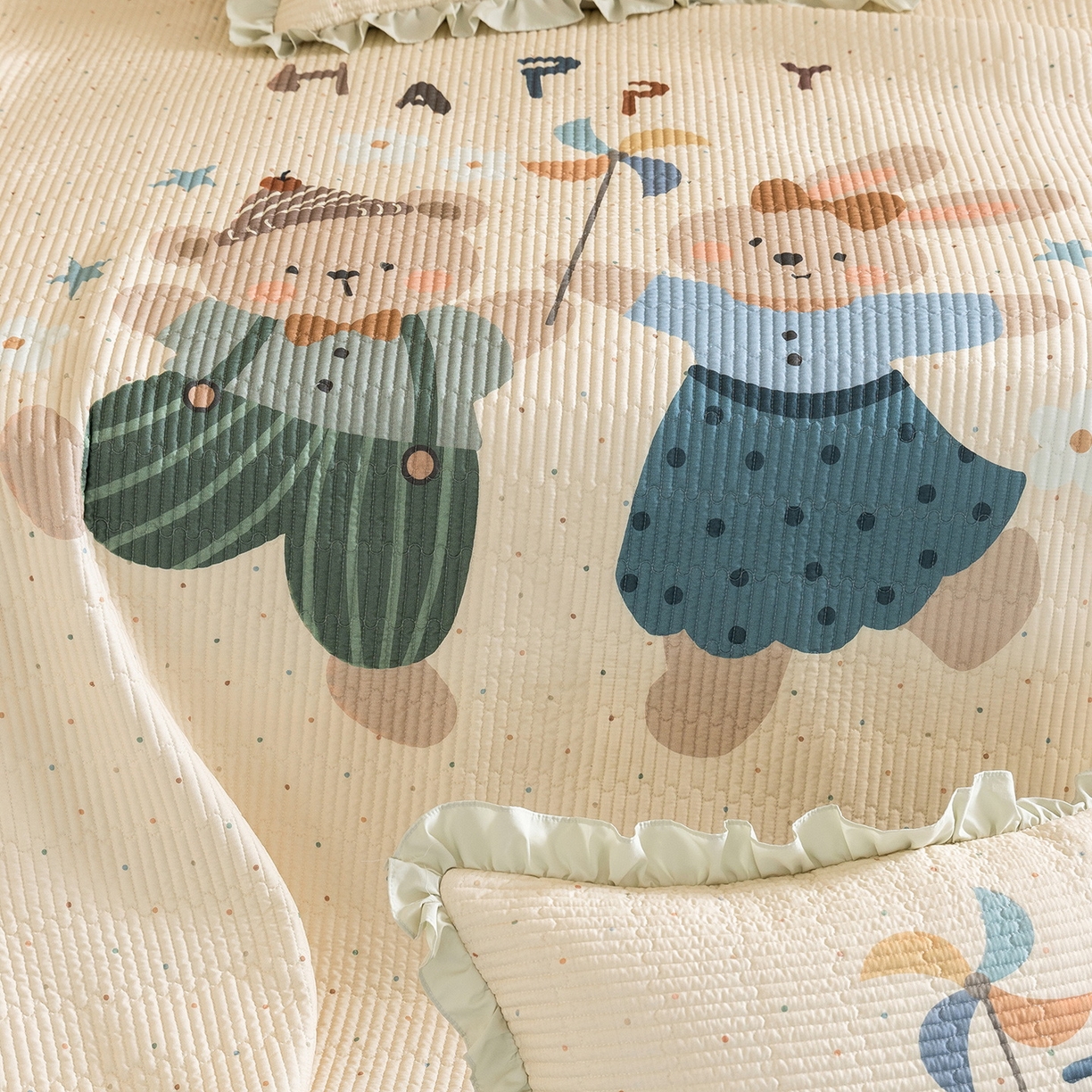 91家纺网 家纺一手货源 找家纺 立奥被业 2026新品古法水洗棉夏被仿棉大版床盖防棉大版夏被 派对绿