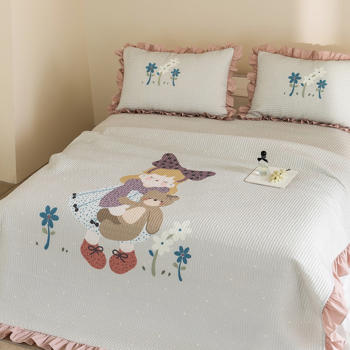 91家纺网 家纺一手货源 找家纺 立奥被业 2026新品古法水洗棉夏被仿棉大版床盖防棉大版夏被 公主粉