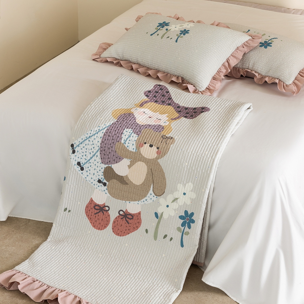 91家纺网 家纺一手货源 找家纺 立奥被业 2026新品古法水洗棉夏被仿棉大版床盖防棉大版夏被 公主粉