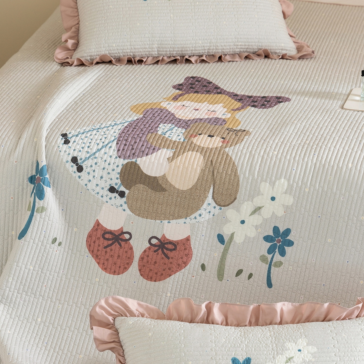 91家纺网 家纺一手货源 找家纺 立奥被业 2026新品古法水洗棉夏被仿棉大版床盖防棉大版夏被 公主粉