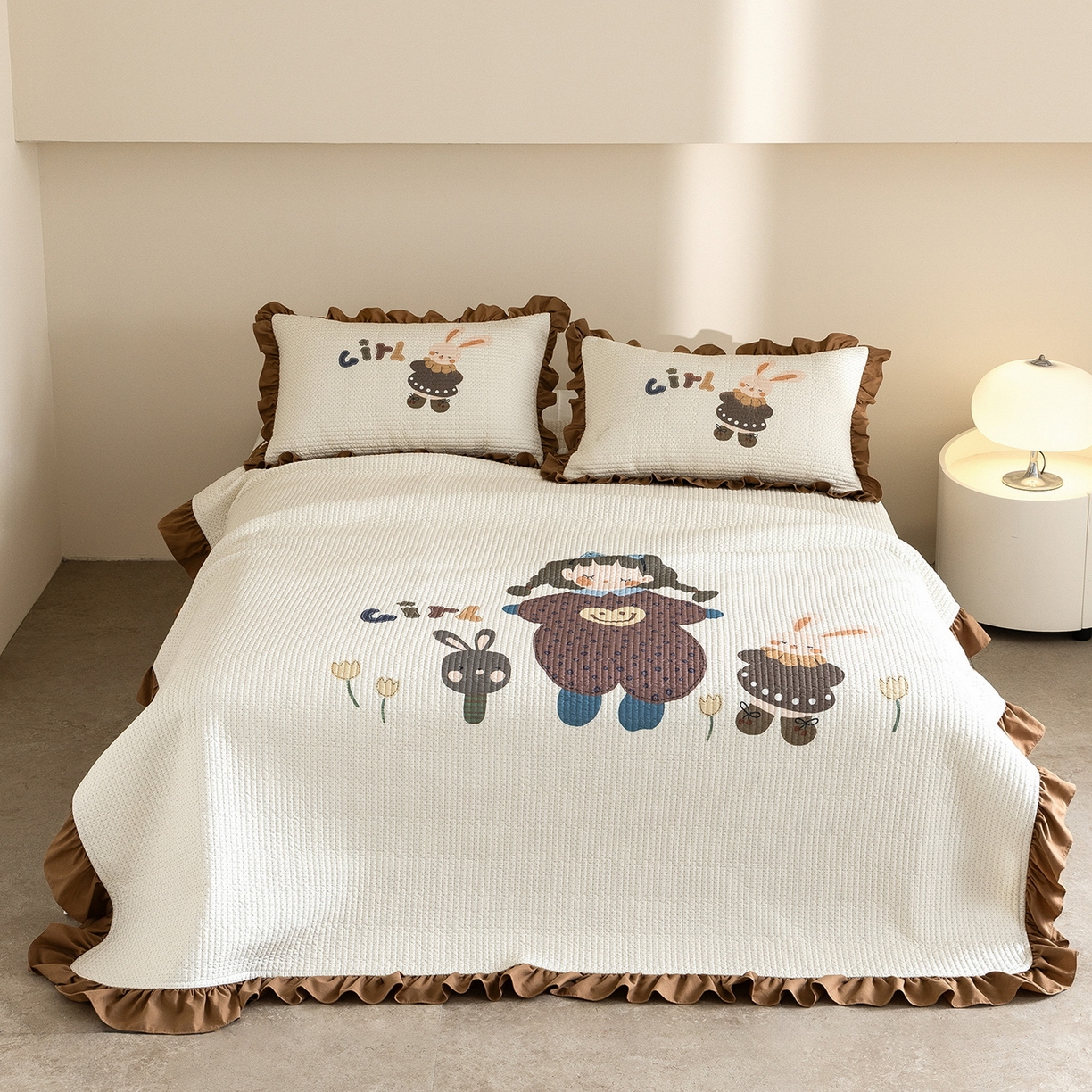 91家纺网 家纺一手货源 找家纺 立奥被业 2026新品古法水洗棉夏被仿棉大版床盖防棉大版夏被 快乐童年咖