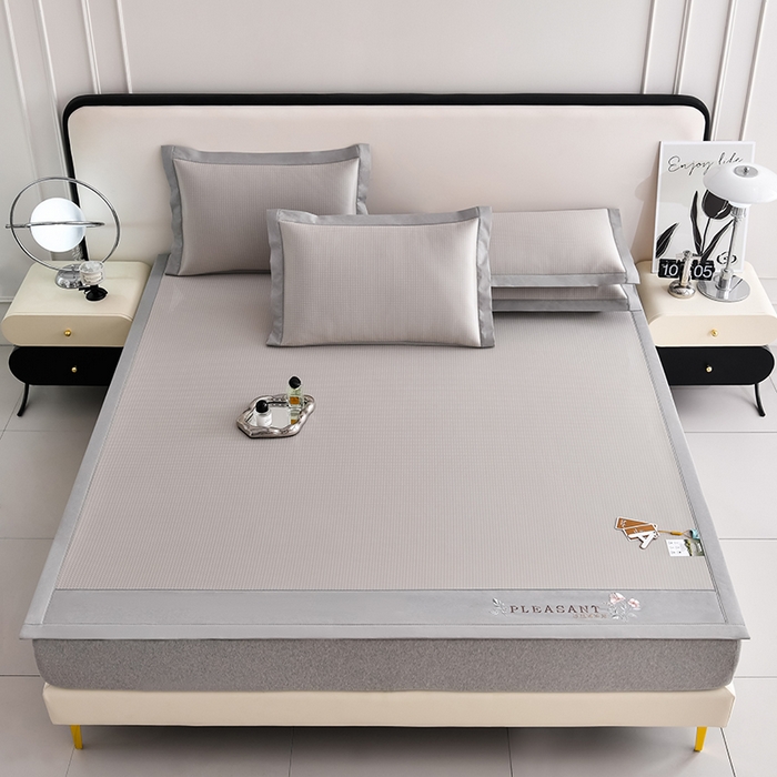 91家纺网 家纺一手货源 找家纺 小牛席业 2026新款华夫格-鲜花清凉冰丝席系列 香槟