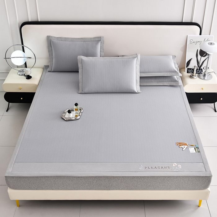 91家纺网 家纺一手货源 找家纺 小牛席业 2026新款华夫格-鲜花清凉冰丝席系列 灰色