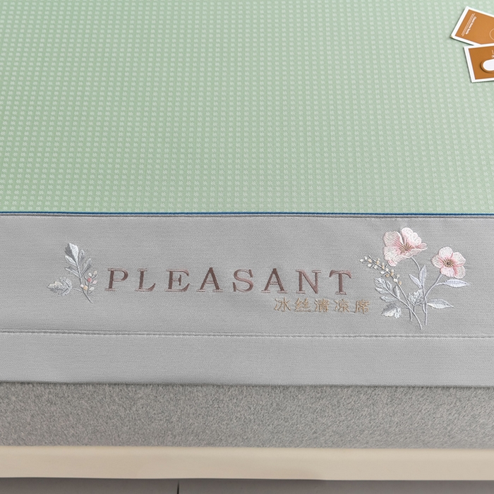 91家纺网 家纺一手货源 找家纺 小牛席业 2026新款华夫格-鲜花清凉冰丝席系列 绿色