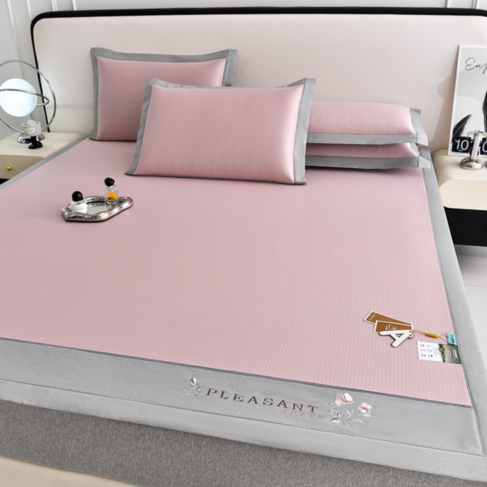 91家纺网 家纺一手货源 找家纺 小牛席业 2026新款华夫格-鲜花清凉冰丝席系列 粉色