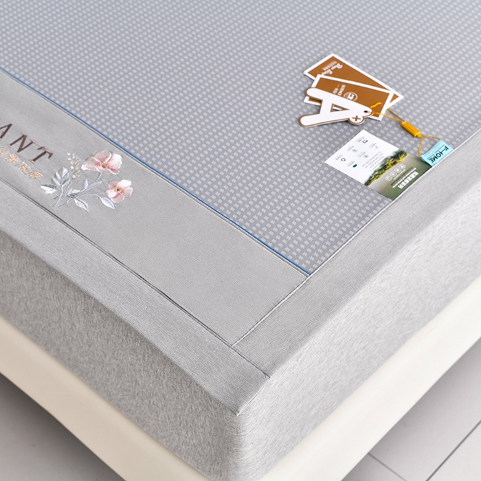 91家纺网 家纺一手货源 找家纺 小牛席业 2026新款华夫格-鲜花清凉冰丝席系列 灰色