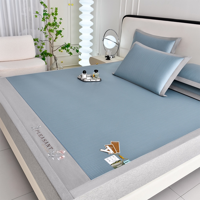 小牛席业 2026新款华夫格-鲜花清凉冰丝席系列 蓝色