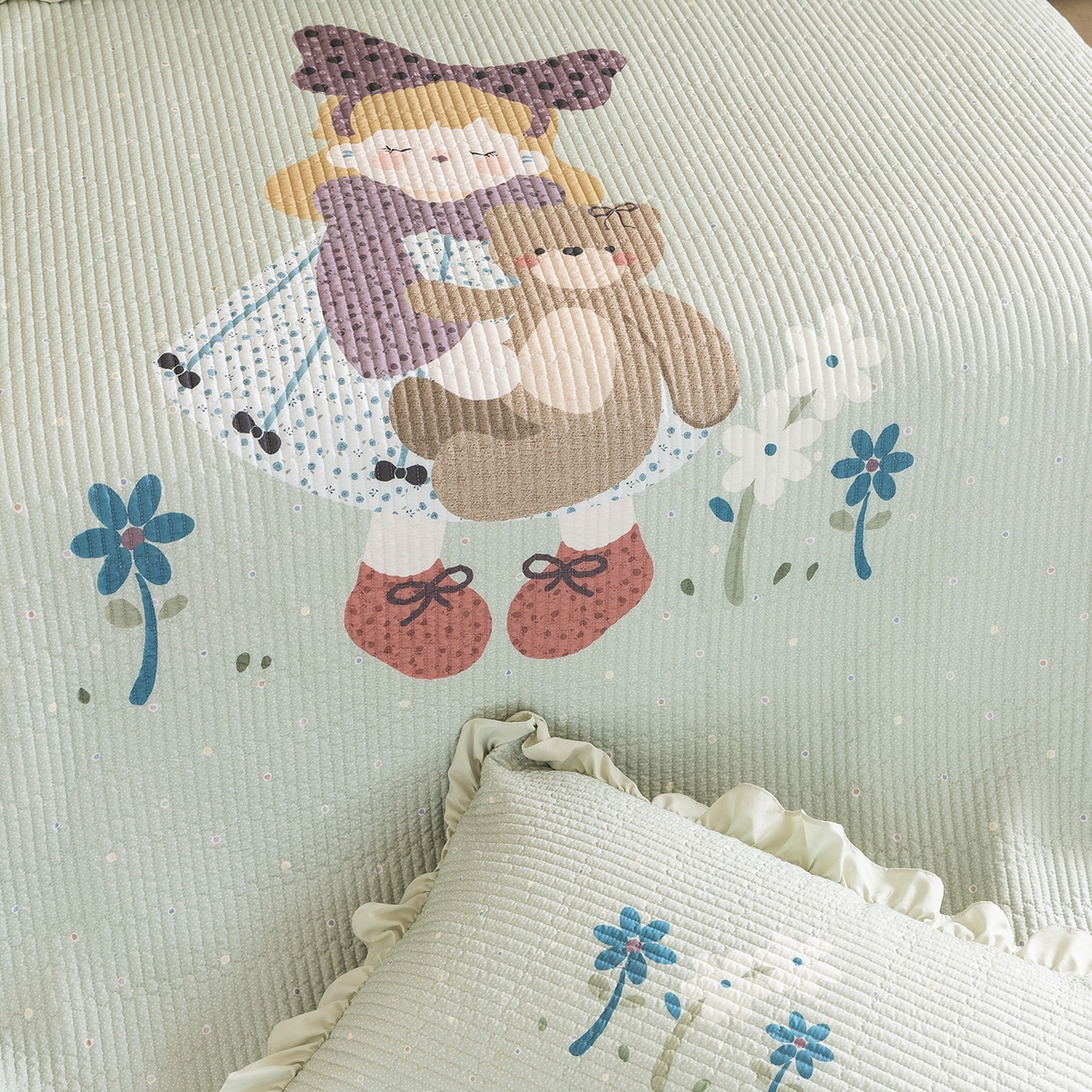 91家纺网 家纺一手货源 找家纺 立奥被业 2026新品古法水洗棉夏被仿棉大版床盖防棉大版夏被 公主绿