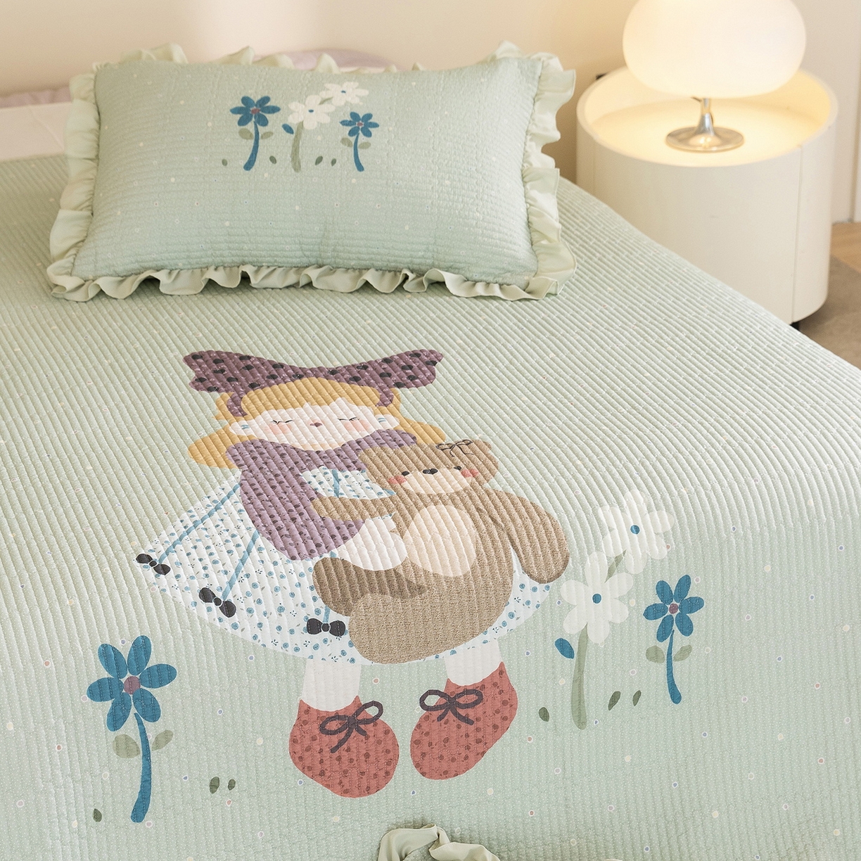 91家纺网 家纺一手货源 找家纺 立奥被业 2026新品古法水洗棉夏被仿棉大版床盖防棉大版夏被 公主绿