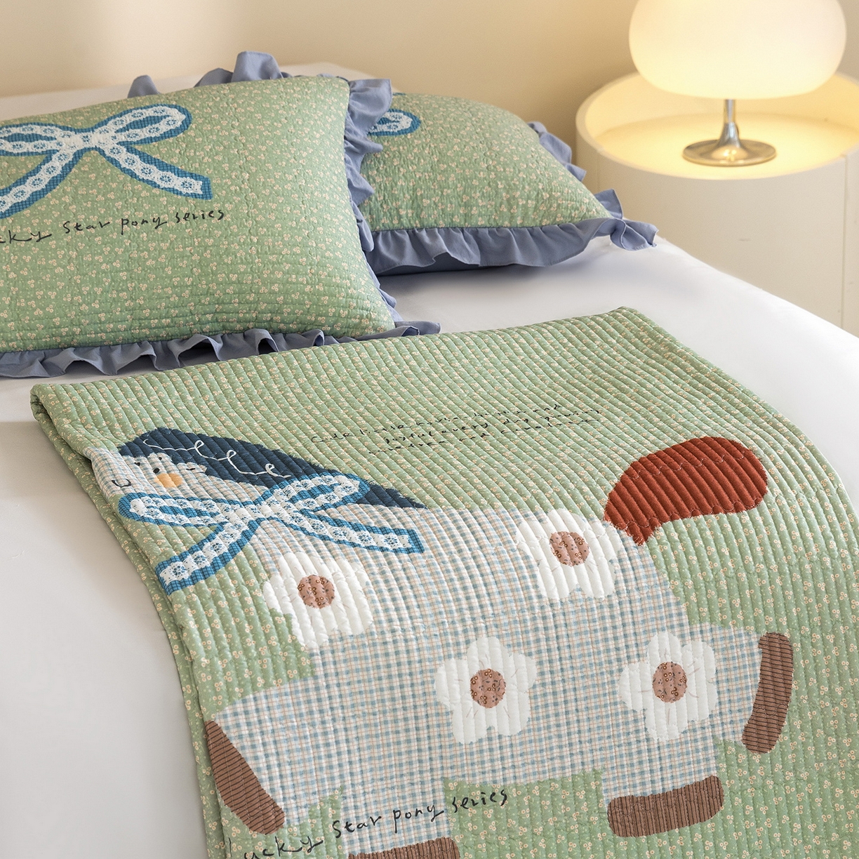 91家纺网 家纺一手货源 找家纺 立奥被业 2026新品古法水洗棉夏被仿棉大版床盖防棉大版夏被 快乐小马