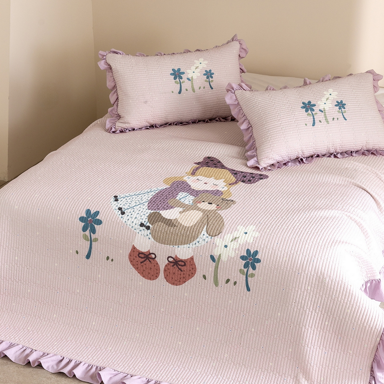 91家纺网 家纺一手货源 找家纺 立奥被业 2026新品古法水洗棉夏被仿棉大版床盖防棉大版夏被 公主紫