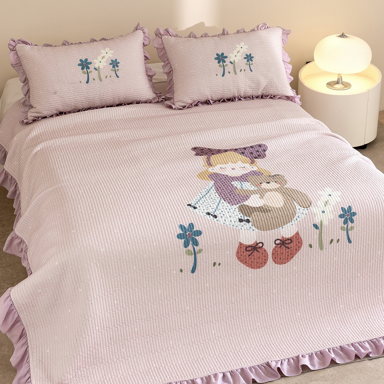 91家纺网 家纺一手货源 找家纺 立奥被业 2026新品古法水洗棉夏被仿棉大版床盖防棉大版夏被 公主紫