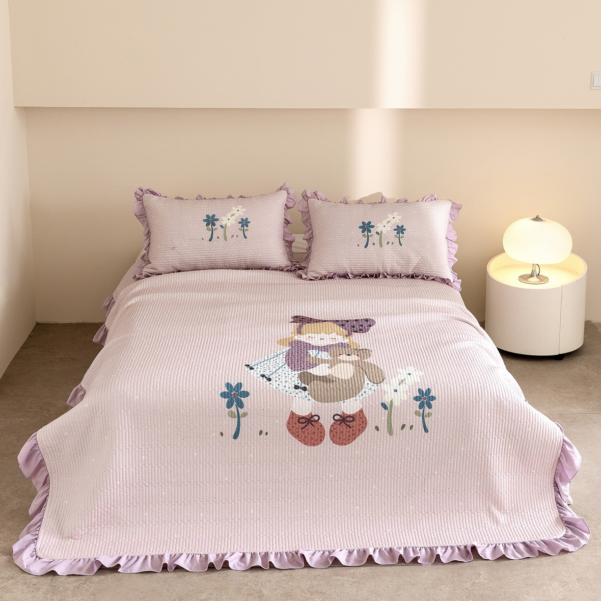 91家纺网 家纺一手货源 找家纺 立奥被业 2026新品古法水洗棉夏被仿棉大版床盖防棉大版夏被 公主紫